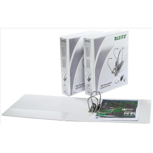 Leitz Presentation Lever Arch File 180 Degree Opening 80mm Spine A4 White Ref 42250001 [Box 10] 817545 Buy online at Office 5Star or contact us Tel 01594 810081 for assistance