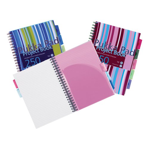 Pukka Pad Project Book Wirebound Perforated Ruled 5-Divider 80gsm 250pp A4 Assorted Ref PROBA4 [Pack 3]