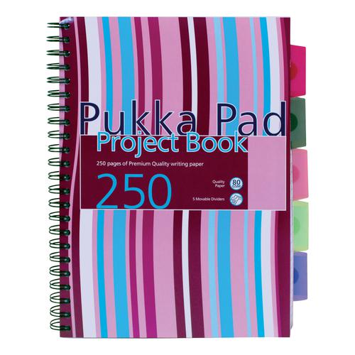 Pukka Pad Project Book Wirebound Perforated Ruled 5-Divider 80gsm 250pp A4 Assorted Ref PROBA4 [Pack 3]