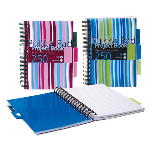 Pukka Pad Project Book Wirebound Perforated Ruled 3-Divider 80gsm 250pp A5 Assorted Ref PROBA5 [Pack 3]