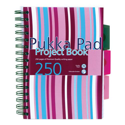 Pukka Pad Project Book Wirebound Perforated Ruled 3-Divider 80gsm 250pp A5 Assorted Ref PROBA5 [Pack 3] Pukka Pads Ltd