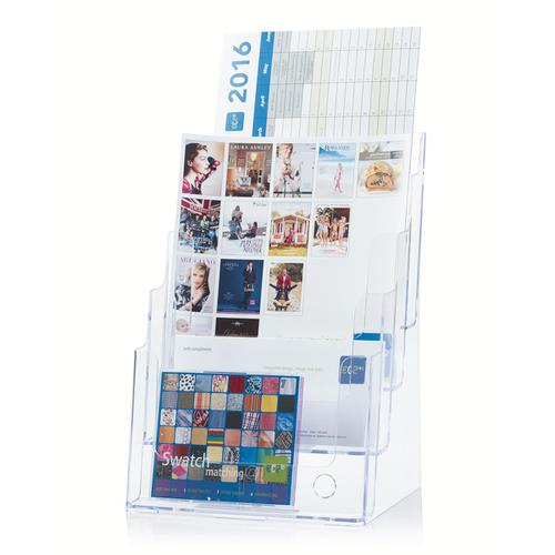 Literature Display Holder Multi Tier for Wall or Desktop 4 x A4 Pockets Clear