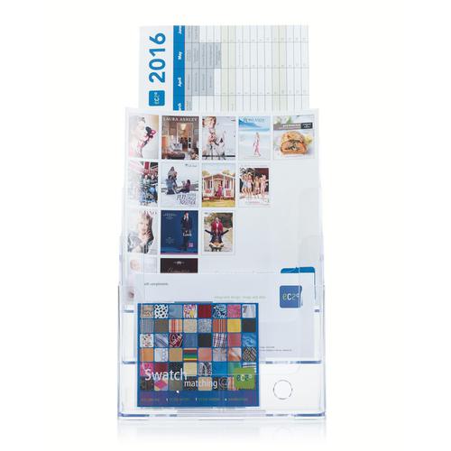 Literature Display Holder Multi Tier for Wall or Desktop 4 x A4 Pockets Clear 4043077 Buy online at Office 5Star or contact us Tel 01594 810081 for assistance