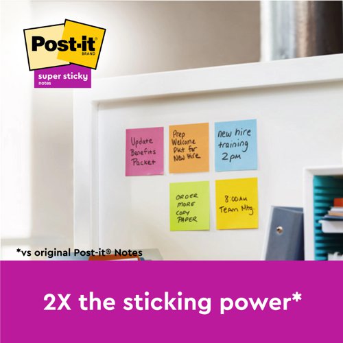 Post-it Super Sticky Removable Notes Pad 90 Sheets 76x76mm Ultra Assorted Ref 654-12SS-UC [Pack 12]