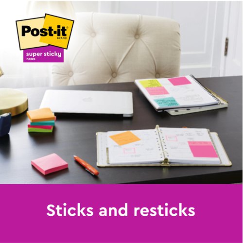 Post-it Super Sticky Removable Notes Pad 90 Sheets 76x76mm Ultra Assorted Ref 654-12SS-UC [Pack 12]