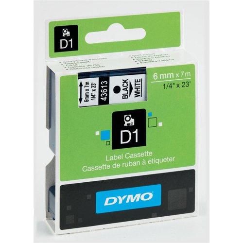 Dymo D1 Tape for Electronic Labelmakers 6mmx7m Black on White Ref 43613 S0720780