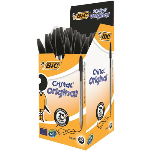 Bic Cristal Ball Pen Clear Barrel 1.0mm Tip 0.32mm Line Black Ref 8373632 [Pack 50]