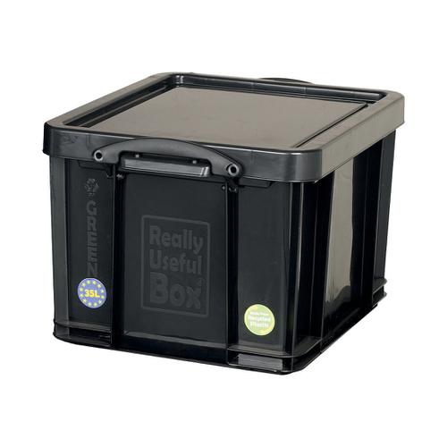 Really Useful Storage Box Plastic Recycled Robust Stackable 35 Litre W390xD480xH310mm Black Ref 35BK