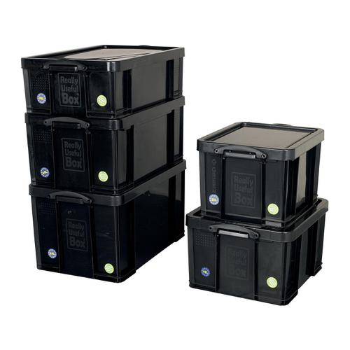 Really Useful Storage Box Plastic Recycled Robust Stackable 35 Litre W390xD480xH310mm Black Ref 35BK