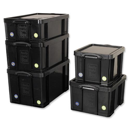 Really Useful Storage Box Plastic Recycled Robust Stackable 42 Litre W440xD520xH310mm Black Ref 42L 858021 Buy online at Office 5Star or contact us Tel 01594 810081 for assistance
