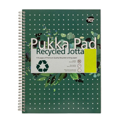 Pukka Pad Recycled Nbk Wbnd 80gsm Ruled Margin Perf Punched 4 Holes 110pp A4+ Green Ref RCA4 [Pack 3]