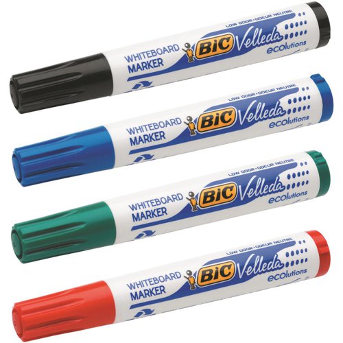 Bic Velleda Marker Whiteboard Dry-wipe 1701 Large Bullet Tip 1.5mm Line Assorted Ref 904941 [Pack 4]