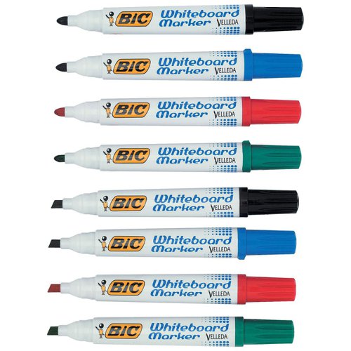 Bic Velleda Marker W/bd Dry-wipe 1751 Large Chisel Tip 3.7-5.5mm Line Width Assorted Ref 904950 [Pack 4]