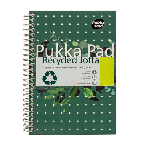 Pukka Pad Recycled Notebook Wirebound 80gsm Ruled Perforated 110pp A5 Green Ref RCA5/110 [Pack 3]