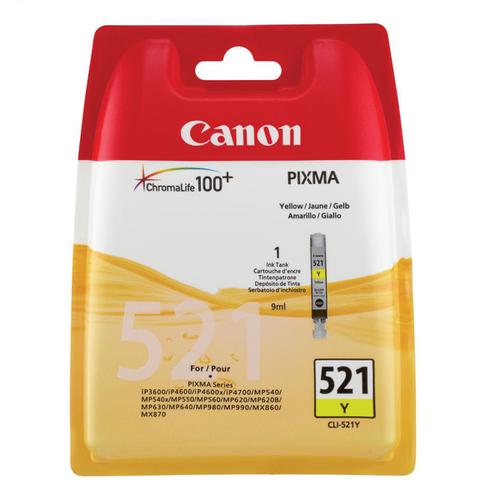 Canon CLI-521Y Inkjet Cartridge Page Life 477pp 9ml Yellow Ref 2936B001AA Canon