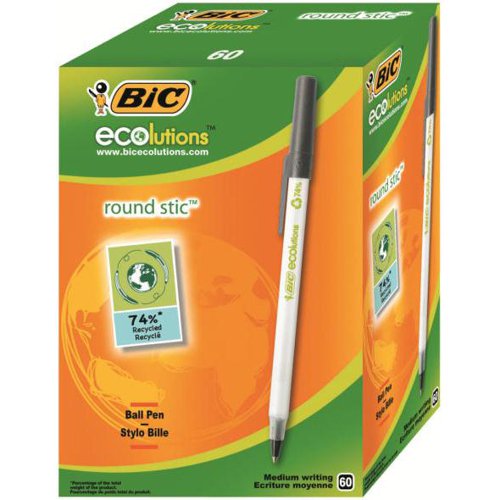 Bic Ecolutions Stic Ball Pen Recycled Slim 1.0mm Tip 0.32mm Line Black Ref 8932393 [Pack 60]