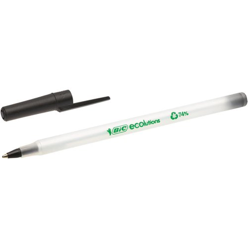 Bic Ecolutions Stic Ball Pen Recycled Slim 1.0mm Tip 0.32mm Line Black Ref 8932393 [Pack 60]