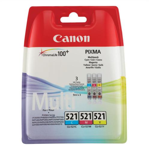 CanonCLI-521IJCartridges PageLife448ppCyan/ PageLife450ppMagenta/PageLife477ppYellow9mlRef2934B007 [PK3] Canon