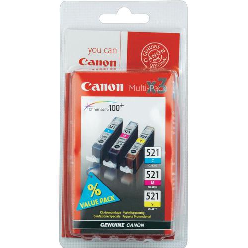CanonCLI-521IJCartridges PageLife448ppCyan/ PageLife450ppMagenta/PageLife477ppYellow9mlRef2934B007 [PK3]