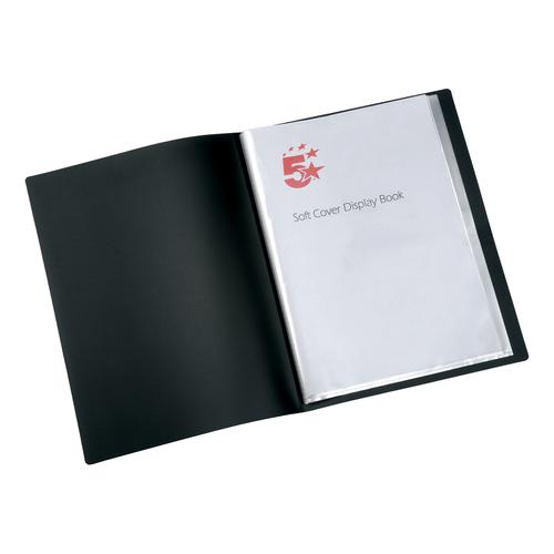 5 Star Office Display Book Soft Cover Lightweight Polypropylene 20 Pockets A4 Black