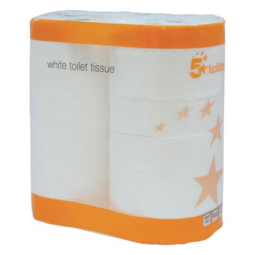 5 Star Facilities Toilet Rolls 2-ply 102x92mm 4 Rolls of 200 Sheets Per Pack White [Pack 9]