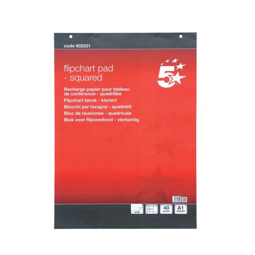 5 Star Office Flipchart Pad Perforated 40 Sheets A1 Feint 20mm Squared [Pack 5]