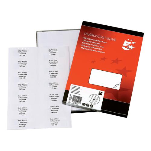 5 Star Office Multipurpose Labels Laser Copier Inkjet 14 per Sheet 105x42mm White [1400 Labels]  903857