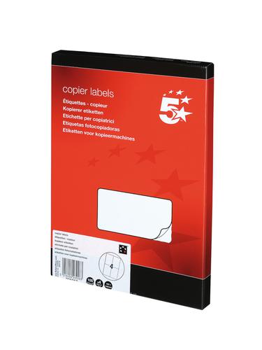 5 Star Office Multipurpose Labels Laser Copier and Inkjet 4 per Sheet 105x148.5mm White [400 Labels]