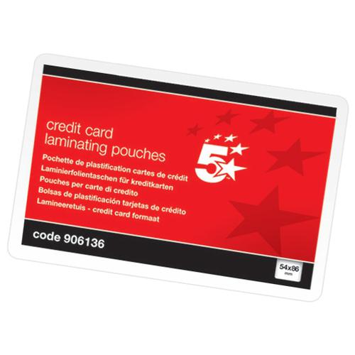 5 Star Office Laminating Pouches 250 Micron for Credit Card size [54x86mm] Gloss [Pack 100] 906136 Buy online at Office 5Star or contact us Tel 01594 810081 for assistance