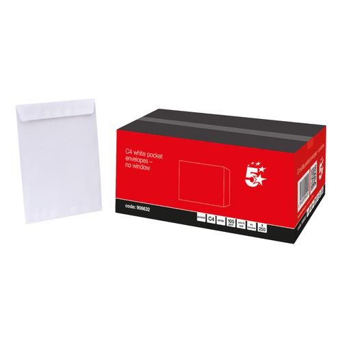 5 Star Office Envelopes PEFC Pocket Peel & Seal 100gsm C4 324x229mm White [Pack 250]