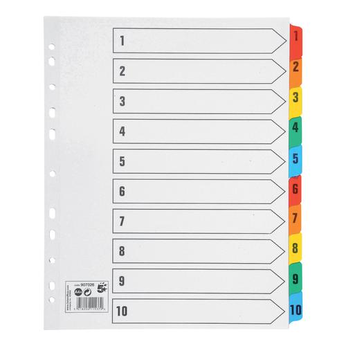 5 Star Office Maxi Index 1-10 Multipunched Mylar-reinforced Multicolour-Tabs 150gsm Extra Wide A4+ White