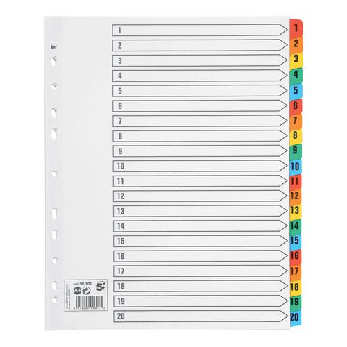5 Star Office Maxi Index 1-20 Multipunched Mylar-reinforced Multicolour-Tabs 150gsm Extra Wide A4+ White 907050 Buy online at Office 5Star or contact us Tel 01594 810081 for assistance