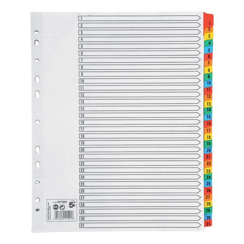 5 Star Office Maxi Index 1-31 Multipunched Mylar-reinforced Multicolour-Tabs 150gsm Extra Wide A4+ White