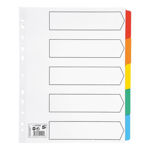 5 Star Office Maxi Dividers 5-Part Multipunched Mylar-reinforced Coloured-Tabs 150gsm Extra Wide A4 White