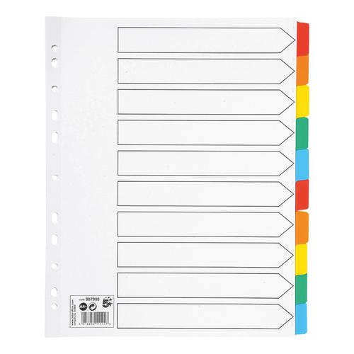 5 Star Office Maxi Divider 10-Part Multipunched Mylar-reinforced Coloured-Tabs 150gsm Extra Wide A4 White