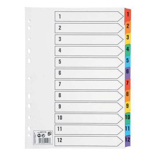 5 Star Office Index 1-12 Multipunched Mylar-reinforced Multicolour-Tabs 150gsm A4 White 907174 Buy online at Office 5Star or contact us Tel 01594 810081 for assistance