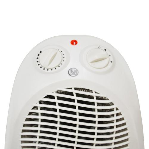 2kW Upright Oscillating Fan Heater with Thermostat 2 Heat Settings 1kW 2kW White Ref HG01168 
