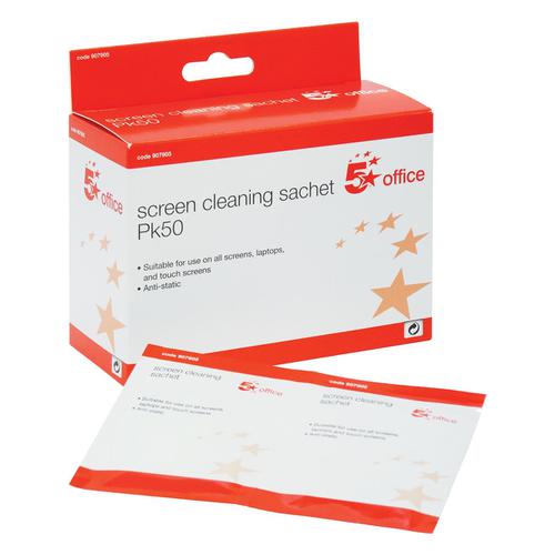 5 Star Office Screen Cleaning Sachets Anti-static [Pack 50 Wipes]