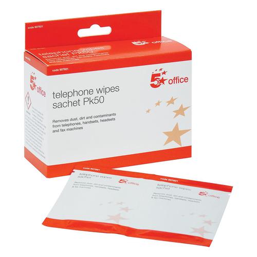 5 Star Office Cleaning Wipe Sachets for Telephone Bactericidal [Pack 50]