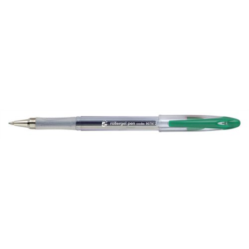 5 Star Office Roller Gel Pen Clear Barrel 1.0mm Tip 0.5mm Line Green [Pack 12]