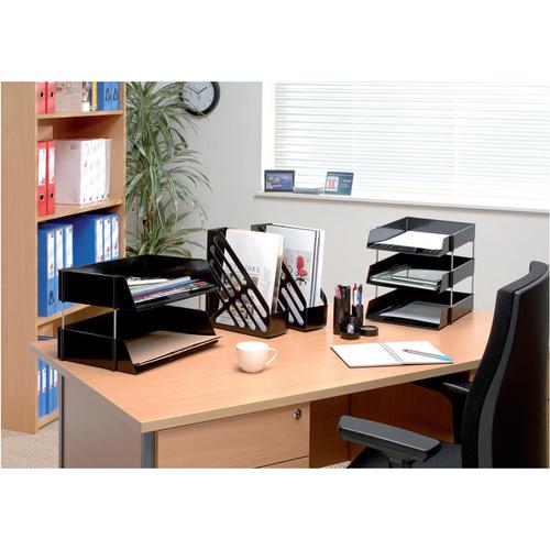 5 Star Office Letter Tray Wide Entry High-impact Polystyrene Stackable Black