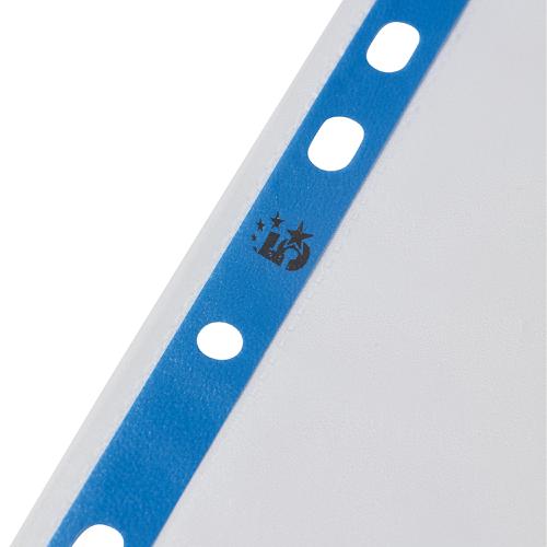 5 Star Office Punched Pocket Polypropylene Embossed Blue Strip Top-opening 60 Micron A4 Clear [Pack 100]