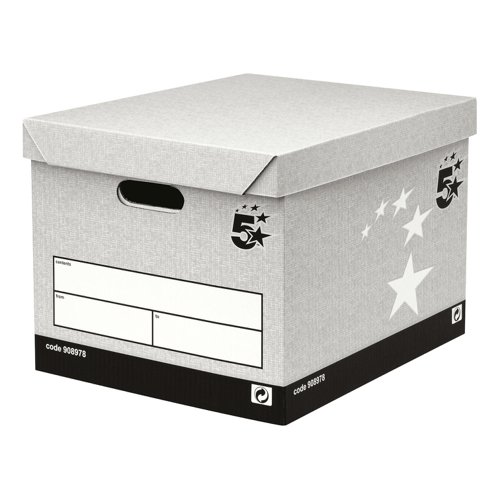 5 Star Facilities Fsc Storage Box & Lid Self-Assembly W336Xd391Xh285Mm Grey [Pack 10]