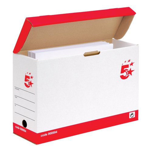 5 Star Office Fsc Transfer Case Hinged Lid Foolscap Self-Assembly W133Xd401Xh257Mm Red & White [Pack 20]