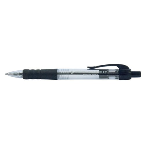 5 Star Office Retractable Grip Ball Pen Medium 1.0mm Tip 0.4mm Line Black [Pack 10]