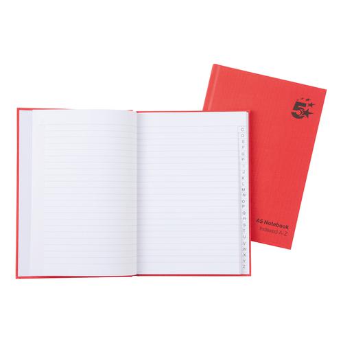 5 Star Office Manuscript Notebook Casebound 70gsm Ruled and Indexed 192pp A5 Red [Pack 5]