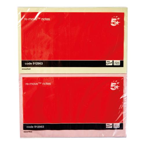 5 Star Office Re-Move Notes Repositionable Pastel Pad of 100 Sheets 76x127mm Assorted [Pack 12] The OT Group