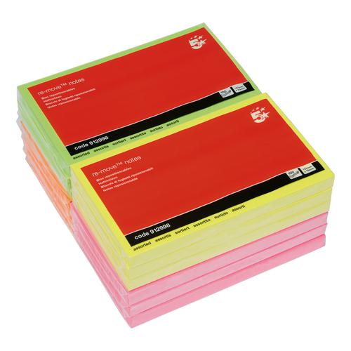 5 Star Office Re-Move Notes Repositionable Neon Pad of 100 Sheets 76x127mm Assorted [Pack 12] The OT Group