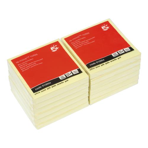 5 Star Office Re-Move Notes Concertina Pad of 100 Sheets 76x76mm Yellow [Pack 12]