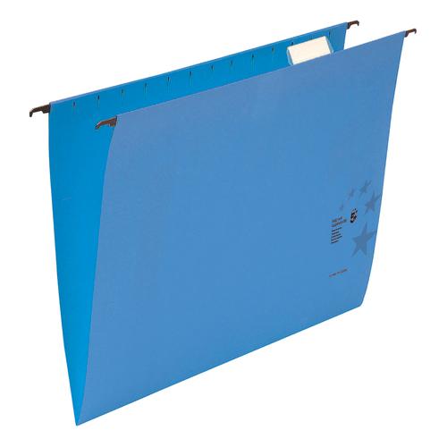 5 Star Office Suspension File with Tabs and Inserts Manilla 15mm V-base 230gsm Foolscap Blue [Pack 50]